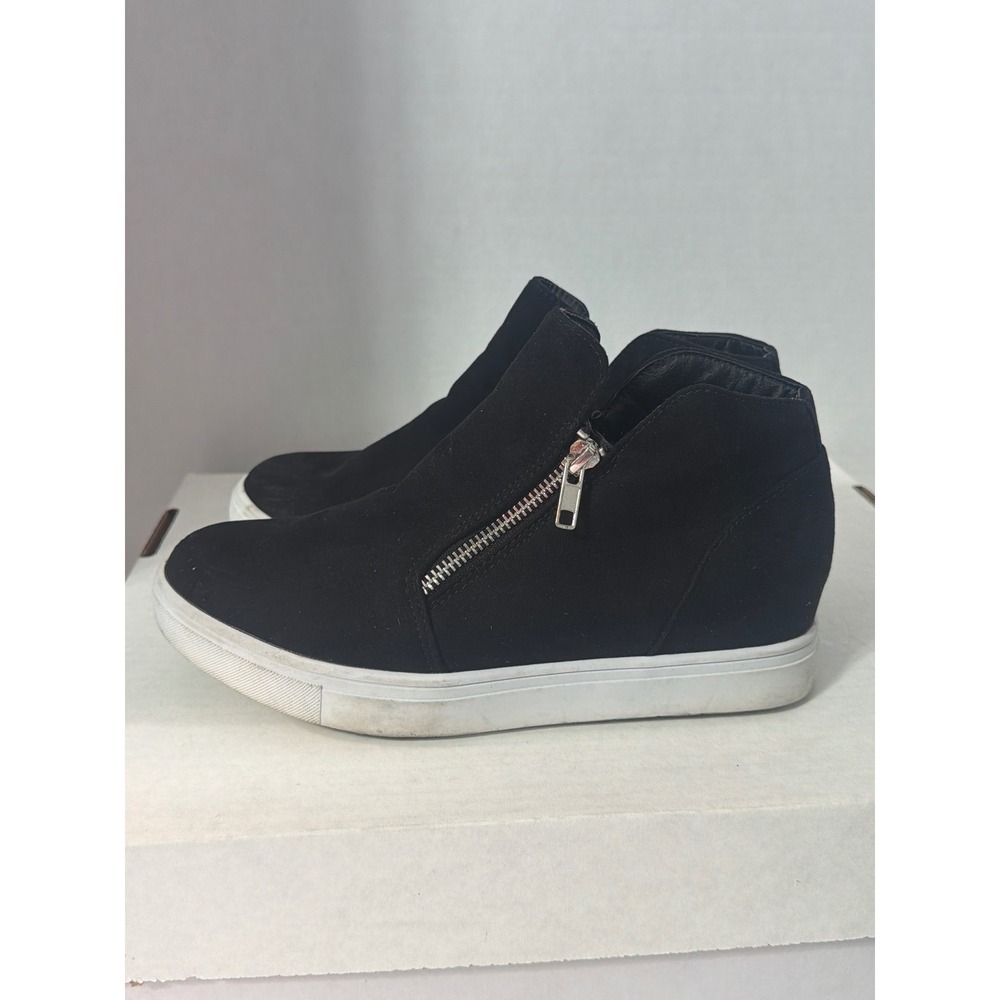 Cushionaire Hart Black Wedge Sneakers Side Zip High Top Shoes Women 8M - Picture 2 of 8